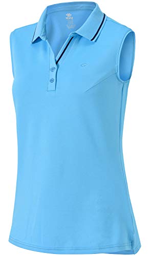 AjezMax Damen Polohemd Ärmellos Golf Polo Baumwolle Sommershirts Leicht Sport Oberteile mit Kragen Himmelblau Large von AjezMax