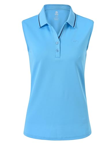 AjezMax Damen Polohemd Ärmellos Golf Polo Baumwolle Sommershirts Leicht Sport Oberteile mit Kragen Himmelblau Small von AjezMax