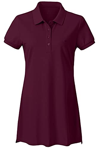 AjezMax Damen Polokleid Knielang Kleid Baumwolle Sommer Kleider Langes Polohemd Lässig Dress Rot M von AjezMax