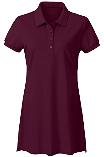 AjezMax Damen Polokleid Knielang Kleid Baumwolle Sommer Kleider Langes Polohemd Lässig Dress Rot M von AjezMax