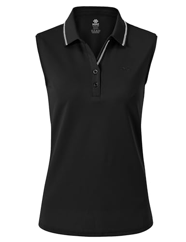 AjezMax Damen Poloshirt Ärmelloses Shirt Baumwolle Leichte Sports Sommershirts Unifarben mit Kragen Schwarz Small von AjezMax
