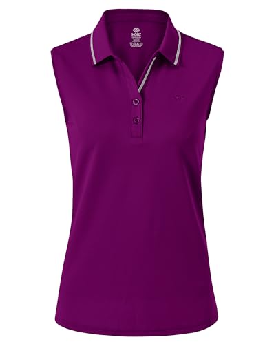 AjezMax Damen Poloshirt Ärmelloses Shirt Leichte Golf Top Sommershirts mit Polokragen Unifarben Dunkelviolett X-Large von AjezMax