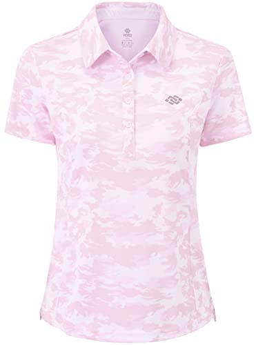 AjezMax Damen Poloshirt Kurzarm Golf Arbeit Polohemd Atmungsaktiv Sport Tennis T-Shirt mit Kragen Tarnfarbe rosa M von AjezMax