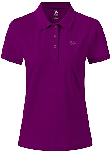 AjezMax Damen Poloshirt Kurzarm Oberteile Leichte Golf Top mit Polokragen Sommershirts Unifarben Dunkel lila Größe Large von AjezMax