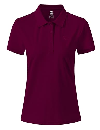 AjezMax Damen Poloshirt Kurzarm Polohemd Sport Klassisch Quick Dry Sommershirts Weinrot Größe Small von AjezMax