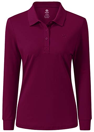 AjezMax Damen Poloshirt Lang Polohemd Sport Polo Wintershirts Weich Warm Winter Langarmshirt Oberteil XX-Large Weinrot von AjezMax