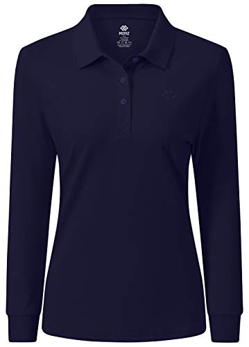 AjezMax Damen Poloshirt Langarm Baumwolle Polohemd Sport Polo Wintershirts mit Kragen Large Juwel blau von AjezMax