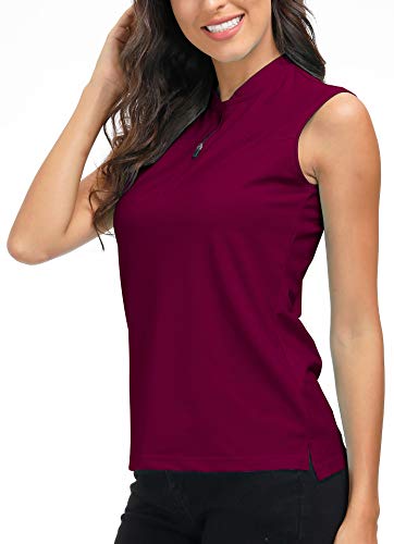 AjezMax Damen Poloshirt Sport Laufen Golf Tank Top Ärmelloses Lauftop 1/4 Reißverschluss Fitness Running Shirt Oberteile Weinrot L von AjezMax