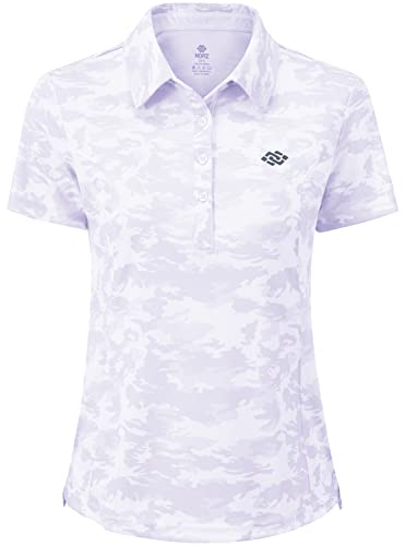 AjezMax Damen Poloshirts Kurzarm Sommer Sonnenschutz Basic Revers T-Shirt Freizeit Sports Polohemd Quick Dry Tennis Golf Polo Shirt Tarnfarbe violett L von AjezMax