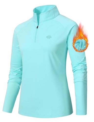 AjezMax Damen Reißverschluss Laufshirt Langarm Yoga Workout Fitness T-Shirts Leichtes Sportbekleidung Kleidung Light-Blue Größe L von AjezMax