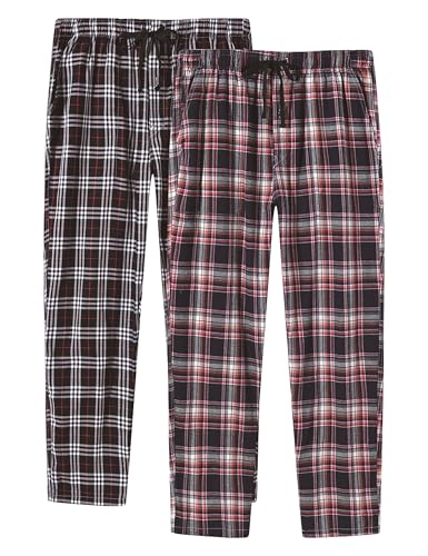 AjezMax Damen Schlafanzughose Lang Baumwolle Kariert Pyjamahose Nachtwäsche Hose Weich Atmungsaktiv Sleep Hose Pants 2 Pack-04 X-Small von AjezMax