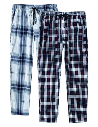 AjezMax Damen Schlafanzughose Lang Freizeithose Baumwolle Pyjamahose Karierte Loungewear Nachtwäsche mit Elastischer Sleep Hose 2 Pack-03 X-Large von AjezMax