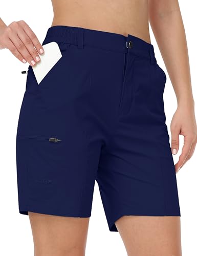 AjezMax Damen Shorts Leichte Bermuda Shorts Wanderhose Outdoor Sport Cargohose Sommer Schnelltrocknend Atmungsaktiv Freizeit Kurze Hose Marineblau L von AjezMax