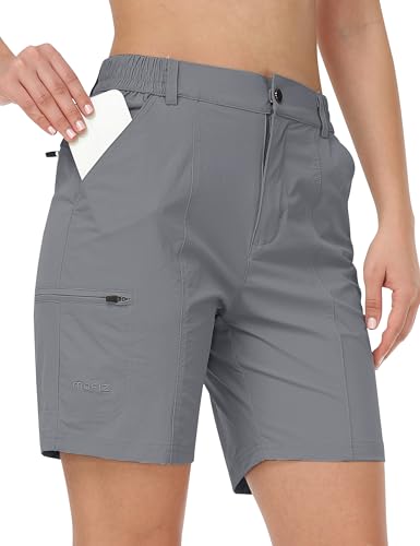 AjezMax Damen Shorts Outdoorhose Kurz Schnelltrocknend Funktionsshorts Wanderhose Sport Cargohose Sommer Bermuda Hose Hellgrau L von AjezMax