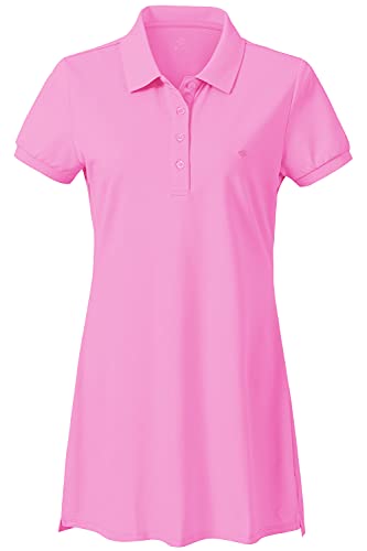 AjezMax Damen Slim Polokleid Baumwolle Knielang Sports Midi Langes Polohemd Dress Rosa L von AjezMax