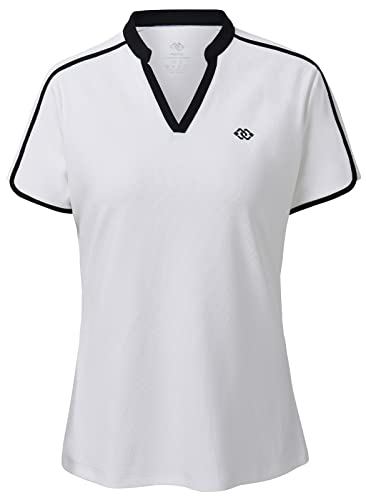 AjezMax Damen Sport Fitness T-Shirt Kurzarm Atmungsaktiv Leicht Laufshirt Shortsleeve Yoga Top mit V-Ausschnitt L Weiß von AjezMax