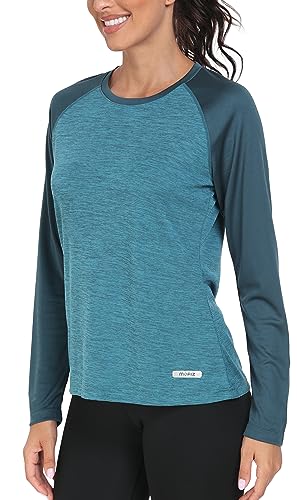 AjezMax Damen Sport Shirt Langarm UV Schutz Shirt Outdoor Sommershirt Atmungsaktiv Laufshirt UV-Shirt Lässig Gym Yoga Oberteile Blau XL von AjezMax