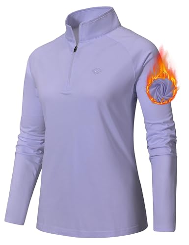 AjezMax Damen Sportshirt Langarm Sweatshirts Outdoor Trainingshemd Fitness Yoga Shirt Atmungsaktiv Funktionsshirt Workout Oberteil mit Reißverschluss Hellviolett Medium von AjezMax