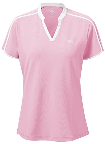 AjezMax Damen Sporttop V-Ausschnitt Yoga Gym Tranning T-Shirt Laufen Fitness Sommershirt Funktions Shirt L Rosa von AjezMax