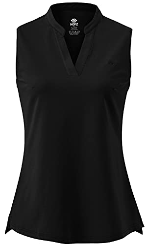 AjezMax Damen Tennis Golf Poloshirt Ärmellos Lauftop Atmungsaktiv Fitness Sport Tank Top mit V-Ausschnitt Schwarz XX-Large von AjezMax