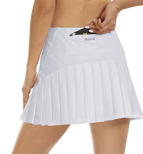 AjezMax Damen Tennis Skort Sommer Kurz Tennisröcke Sport Stretch Leicht Faltenrock Golfrock mit Tasche Innenhose Weiß XL von AjezMax