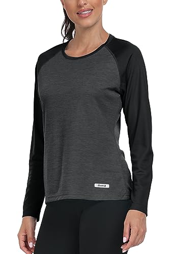 AjezMax Damen UV Schutz Shirt Langarm Frühling Herbst Langarmshirt Fitness Trainingsshirt Leicht Funktionsshirt Gym Yoga Oberteil Dunkelgrau XL von AjezMax
