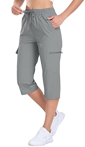 AjezMax Damen Wandern Hosen 3/4 Cargohose Leichtgewicht Capris Schnell Trocknend Kordelzug Wasserdicht Funktionshose Outdoor Hosen mit reißverschlusstaschen Hellgrau S AjezMax Damen Wandern Hosen 3/4 Cargohose Leichtgewicht Capris Schnell Trocknend Kordelzug Wasserdicht Funktionshose Outdoor Hosen mit reißverschlusstaschen Hellgrau S von AjezMax