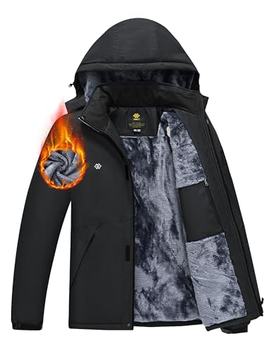 AjezMax Funktionsjacke Herren Outdoorjacke mit Kapuze Winter Warm Fleece Angeljacke Wasserdicht Winterjacke Wasserdicht Winddicht Outdoorjacke Schwarz-01 M von AjezMax