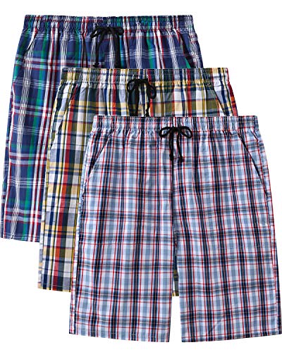 AjezMax Herren Schlafanzughose Kurz Baumwolle Kariert Pyjamahose Shorty Sommer Nachtwäsche Schlafshorts Schlafanzug Sleep Hose Pants Größe 3XL von AjezMax