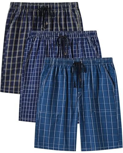 AjezMax Herren Schlafanzughose Kurz Baumwolle Kariert Pyjamahose Shorty Sommer Nachtwäsche Schlafshorts Schlafanzug Sleep Hose Pants Größe L von AjezMax