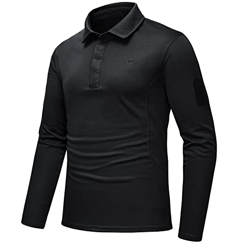 AjezMax Herren Tactical Combat Langarmshirt Atmungsaktiv Winter Outdoor Trainingsshirt Casual Freizeit Poloshirt Schnelltrocknend Funktionsshirt für Wandern Reisen Jagd XXL Schwarz von AjezMax