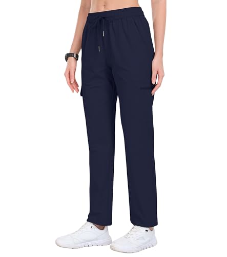AjezMax Hose Damen Outdoor Wanderhose Stretch Wasserdicht Jogger Trekkinghose mit Taschen UPF 50 Herbst Atmungsaktiv Funktionshose Marineblau-lang XXL von AjezMax