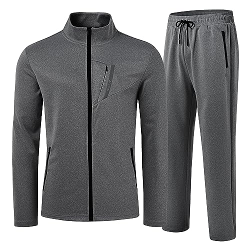 AjezMax Jogging Anzug Herren Winter Fitnessanzug Joggingjacke Trainingshose Sportanzug Freizeit Jogginghose Bequem Trainingsanzug mit Reißverschluss M Dunkelgrau von AjezMax