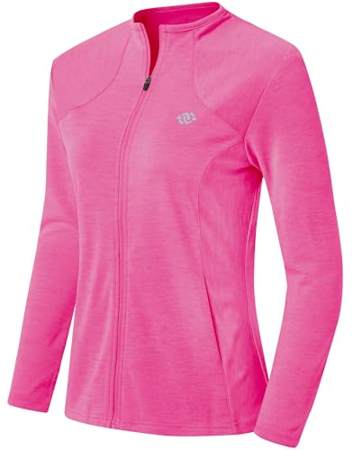 AjezMax Laufjacke Damen Langarm Wanderjacke Wasserdicht Atmungsaktiv Sportjacke Winter Warm Trainingsjacke Fahrradjacke mit Tasche für Radfahren Rosenrot XS von AjezMax