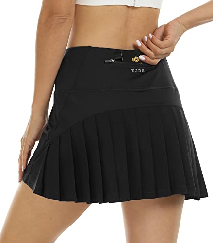 AjezMax Laufskort Damen Kurz Hosenrock Tennisrock mit Hose Faltenrock Golfrock Sommerrock Plissierter Skort für Tennis Golf Sport Schwarz XXL von AjezMax