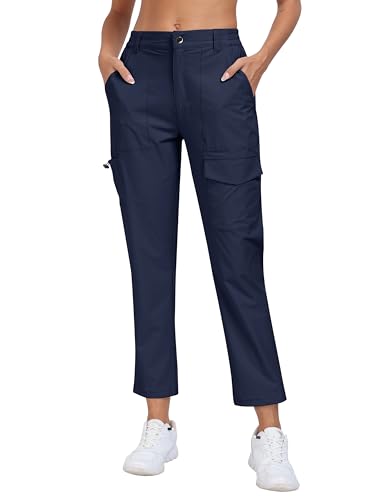 AjezMax Outdoorhose Damen Schnell Trocknend Wanderhose mit Gummibund Sommer Herbst Outdoor Cargo Sporthose Stretch Atmungsaktiv Freizeithose L Marineblau von AjezMax