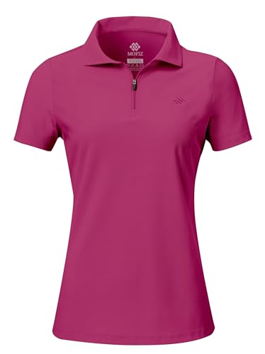 AjezMax Polo-Shirt Damen Kurzarm Sports Polohemd mit Reißverschluss Schnelltrocknend Weich Stretch Laufshirt Rosa S von AjezMax