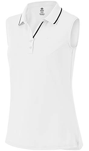 AjezMax Poloshirt Ärmellos Damen Golf Polo Baumwolle Sommershirts Atmungsaktiv Sport Top mit Kragen Weiß XX-Large von AjezMax