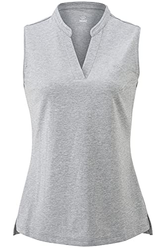 AjezMax Poloshirt Ärmellos Damen Golf Polo Sports Tank Top Baumwolle Atmungsaktiv Laufen Oberteile mit V-Ausschnitt Floral Grau X-Large von AjezMax