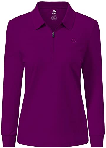 AjezMax Poloshirt Damen 1/4 Reißverschluss Langarm Polohemd Sport Polo Wintershirts Lila L von AjezMax