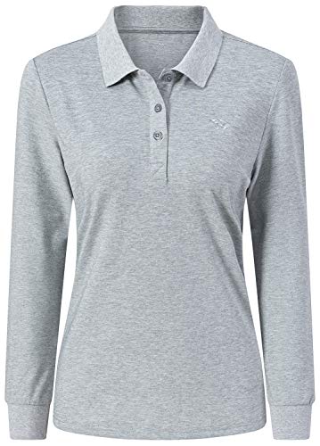 AjezMax Poloshirt Damen Funktions Poloshirt Langarm Polohemd Sport Tennis Golf Polo Wintershirts mit Kragen Small Floral grau von AjezMax