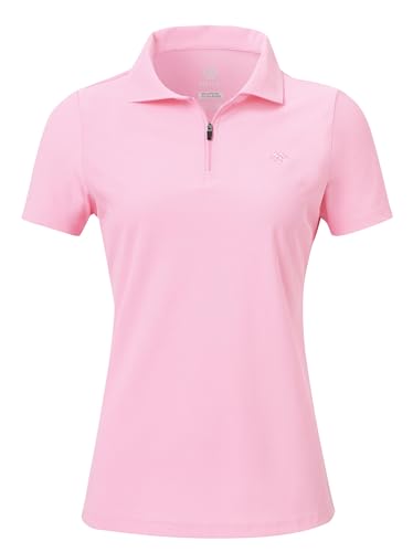 AjezMax Poloshirt Damen Kurzarm Sommer UPF 50+ UV Shirt mit Zip Atmungsaktiv Sports Polo Shirt Elastisch Workout Laufshirt Rosa L von AjezMax