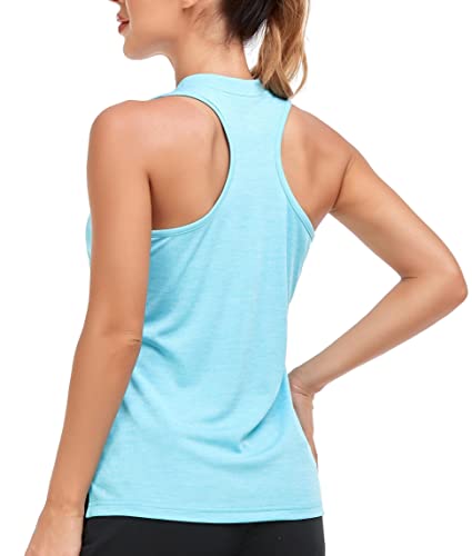 AjezMax Sport Top Damen Racerback Yoga Tank Top 1/4-Reißverschluss Laufen Ärmellos Atmungsaktiv Funktionsshirt Himmelblau L von AjezMax