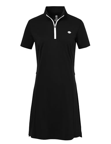 AjezMax Sportkleider Damen Golf Polo Kleider Knielang Ärmellos Sommer Freizeitkleider Atmungsaktiv Polokleid mit Reißverschluss Schwarz L von AjezMax