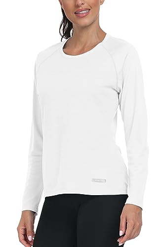 AjezMax Sportshirt Damen Langarm Sonnenschutz Shirts Outdoor Langarmshirts Sporttop Quick Dry Shirt für Wandern Angeln Surfer Weiß L von AjezMax