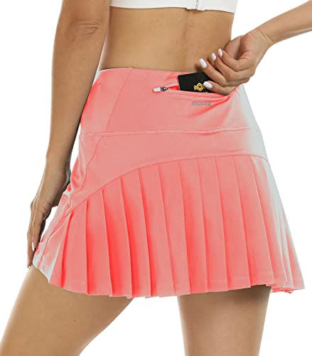 AjezMax Tennisrock Damen Plissierte Laufrock mit Hose Sommerrock Minirock Sportrock Golfrock Gym Yoga Rock mit Tasche Rot M von AjezMax