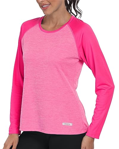 AjezMax UV Shirt Damen Langarm UPF 50+ Outdoor Funktionsshirt mit Rundhals-Ausschnitt Leicht T-Shirt für Laufen Gym Yoga Rosa L von AjezMax