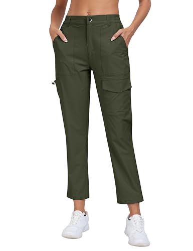 AjezMax Wanderhose Damen Leichter Outdoorhose Schnell Trocken Cargohose UV-Schutz Trekkinghose Funktionshose Jogginghose L Armeegrün von AjezMax