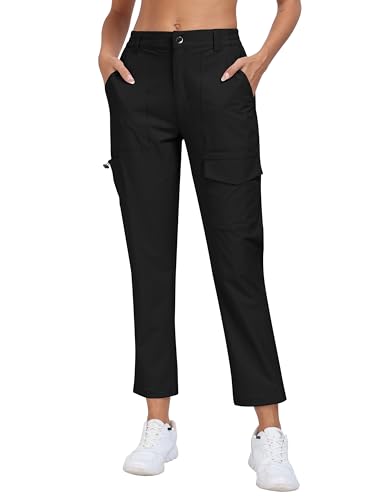 AjezMax Wanderhose Damen Outdoorhose Atmungsaktiv Sonnenschutz Cargohose Trekkinghose schnell trocknend Funktionshose Jogginghose mit Taschen L Schwarz von AjezMax