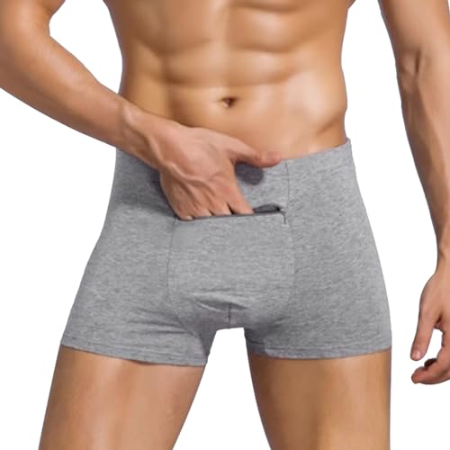 Ajkvoice Stash Pocket Unterwäsche für Männer, Herren Boxer Slips mit Einer geheimen Tasche. Mittel(Grau) von Ajkvoice
